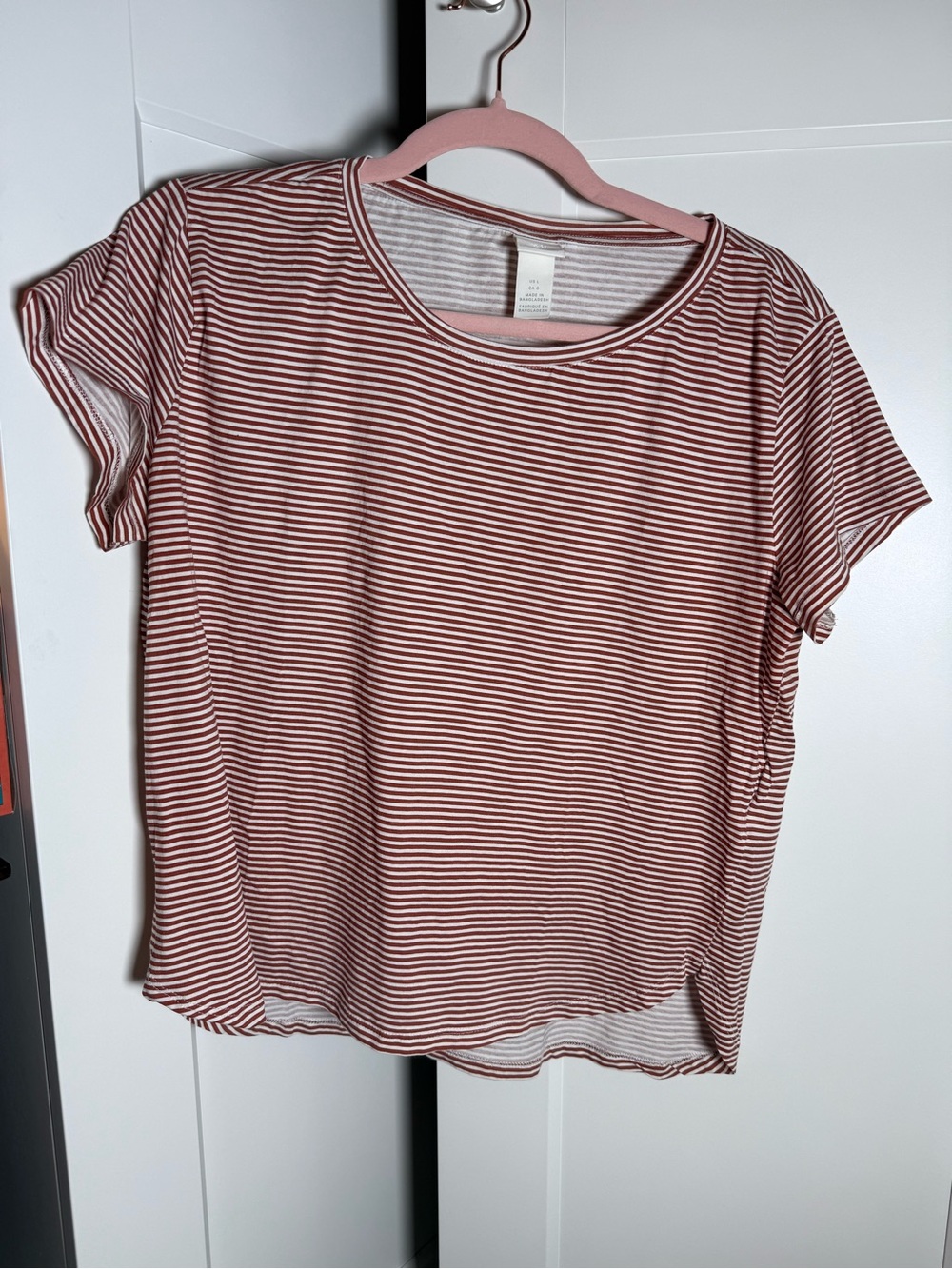 H&M Rust and White Striped Short Sleeve Tee